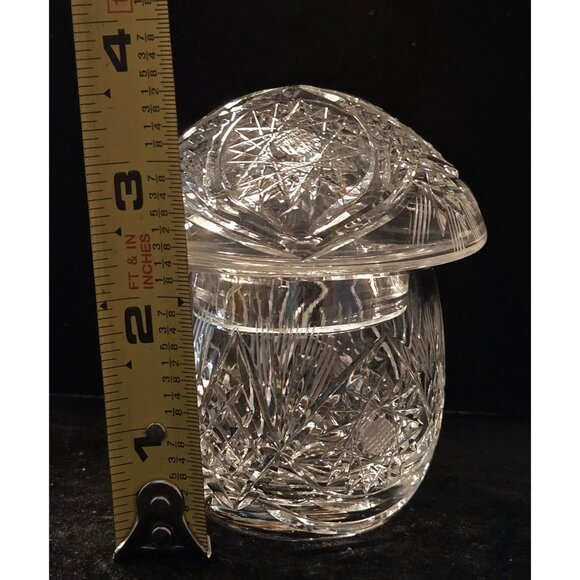 Rare Polish Cut Crystal Mushroom Shaped jam jar Starburst Design Decorative Glas - Picture 6 of 8